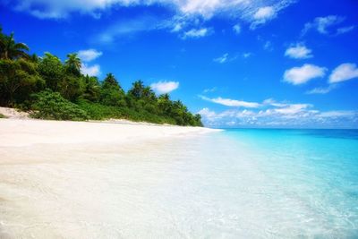 Scenic view of sea against blue sky