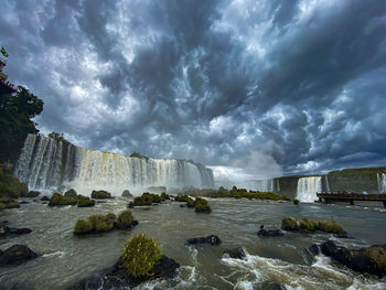 Panoramic shot of rocks by sea against sky