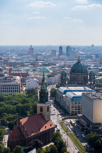 High angle view of cityscape against sky