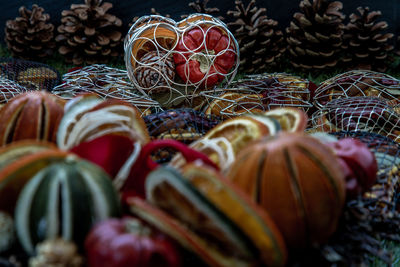 Close-up of pumpkins for sale in market