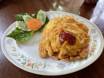 Close-up of breakfast served in plate