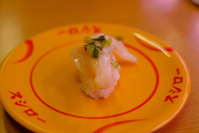 Close-up of sushi served in plate