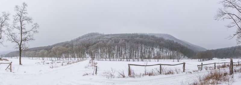 Panoramic view of landscape against clear sky during winter