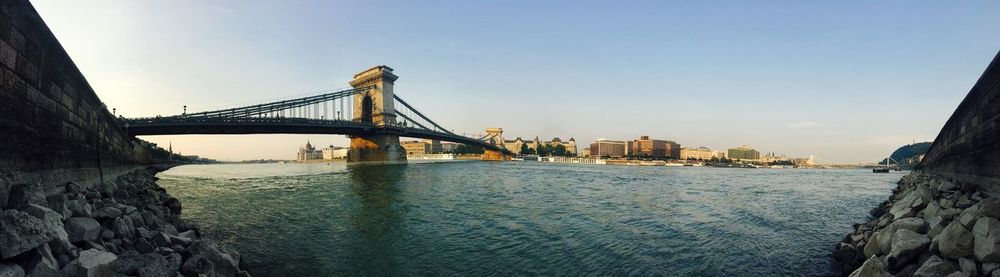 Suspension bridge over river