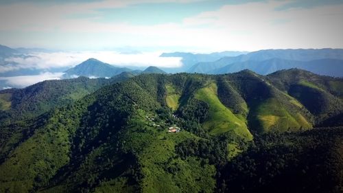 High angle view of mountains against sky