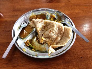 High angle view of meal served in plate