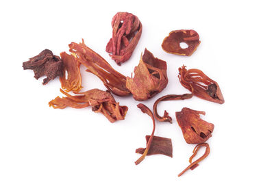 High angle view of pastries against white background