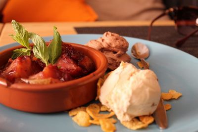 Close-up of food served in plate