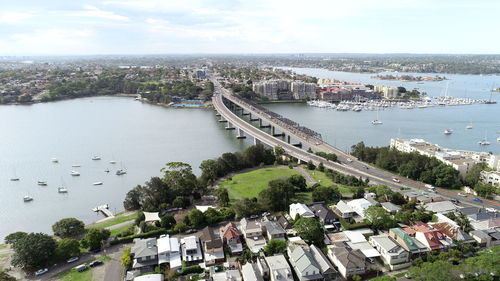 High angle view of cityscape against sky