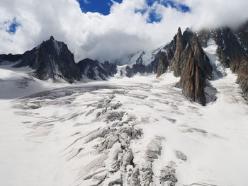 Scenic view of snow covered mountains against sky