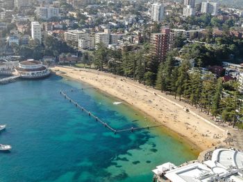 High angle view of swimming pool by sea