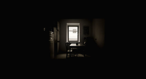 Empty chair in building