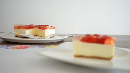 Close-up of cake in plate on table