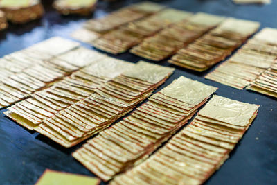 High angle view of bread on table