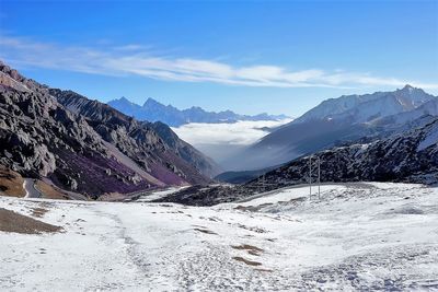 Scenic view of snowcapped mountains against sky