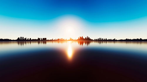 Panoramic view of lake against sky during sunset