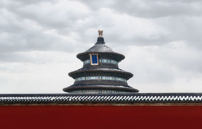 Low angle view of temple building against cloudy sky