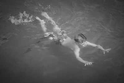 High angle view of people swimming in pool