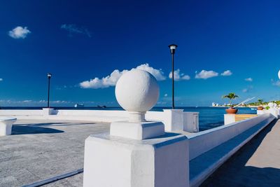 White sea against blue sky