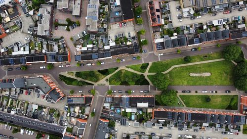 High angle view of buildings in city