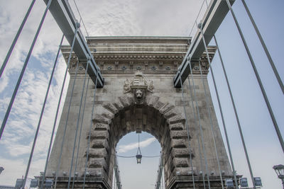 Low angle view of chain bridge in budapest hungary