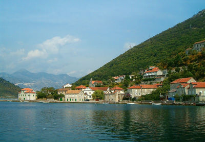 Houses by townscape against sky