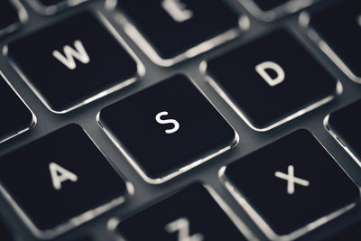 High angle view of laptop keyboard