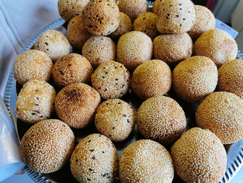 High angle view of pumpkins for sale in market