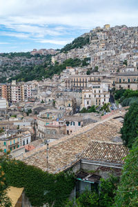 High angle view of townscape against sky