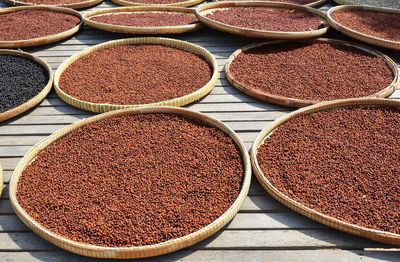 High angle view of spices for sale in market