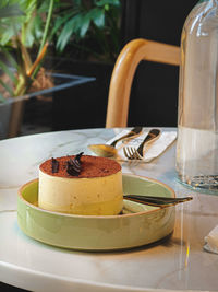 Close-up of dessert in plate on table