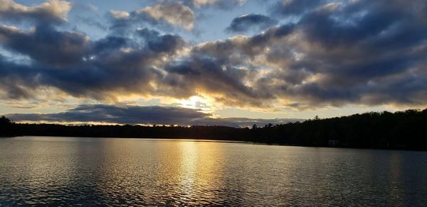 Scenic view of lake against sky during sunset