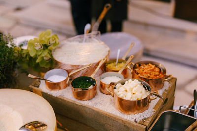 High angle view of food on table