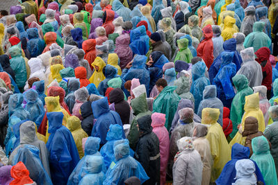 High angle view of people wearing raincoat