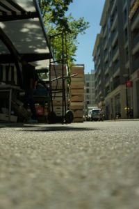 Surface level of road along buildings