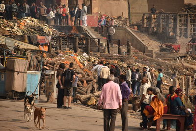 People on street market in city