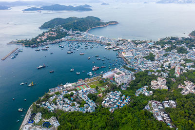 High angle view of boats in sea