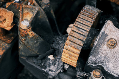 High angle view of rusty machine part