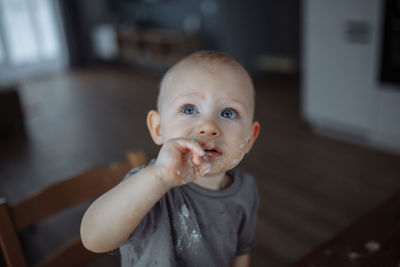 Close-up of boy eating food