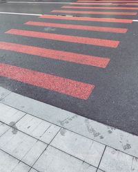 High angle view of zebra crossing on road