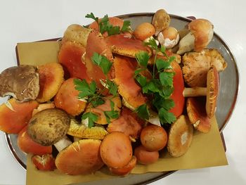 High angle view of serving food in plate