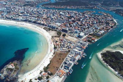 High angle view of crowd at beach in city