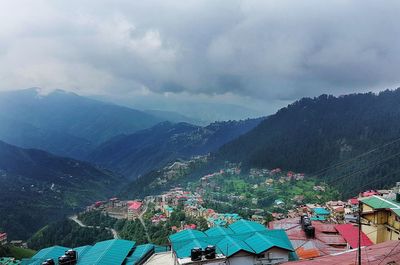 High angle view of mountains against sky