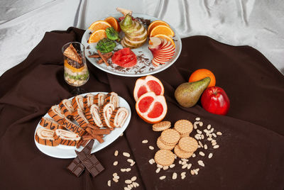 High angle view of food on table