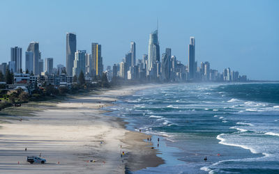 Modern buildings in city at waterfront