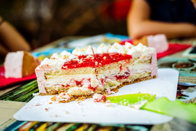 Close-up of cake in plate on table