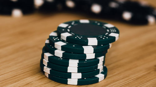 Close-up of coins on table