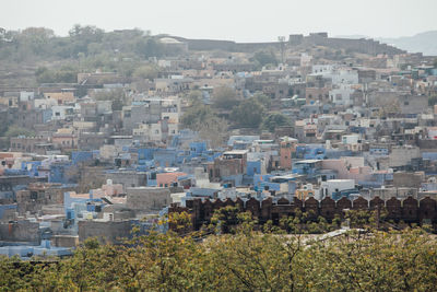 High angle view of townscape against sky