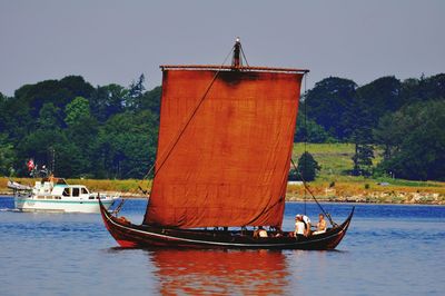 Boat sailing in river