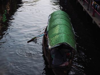 High angle view of boat in lake